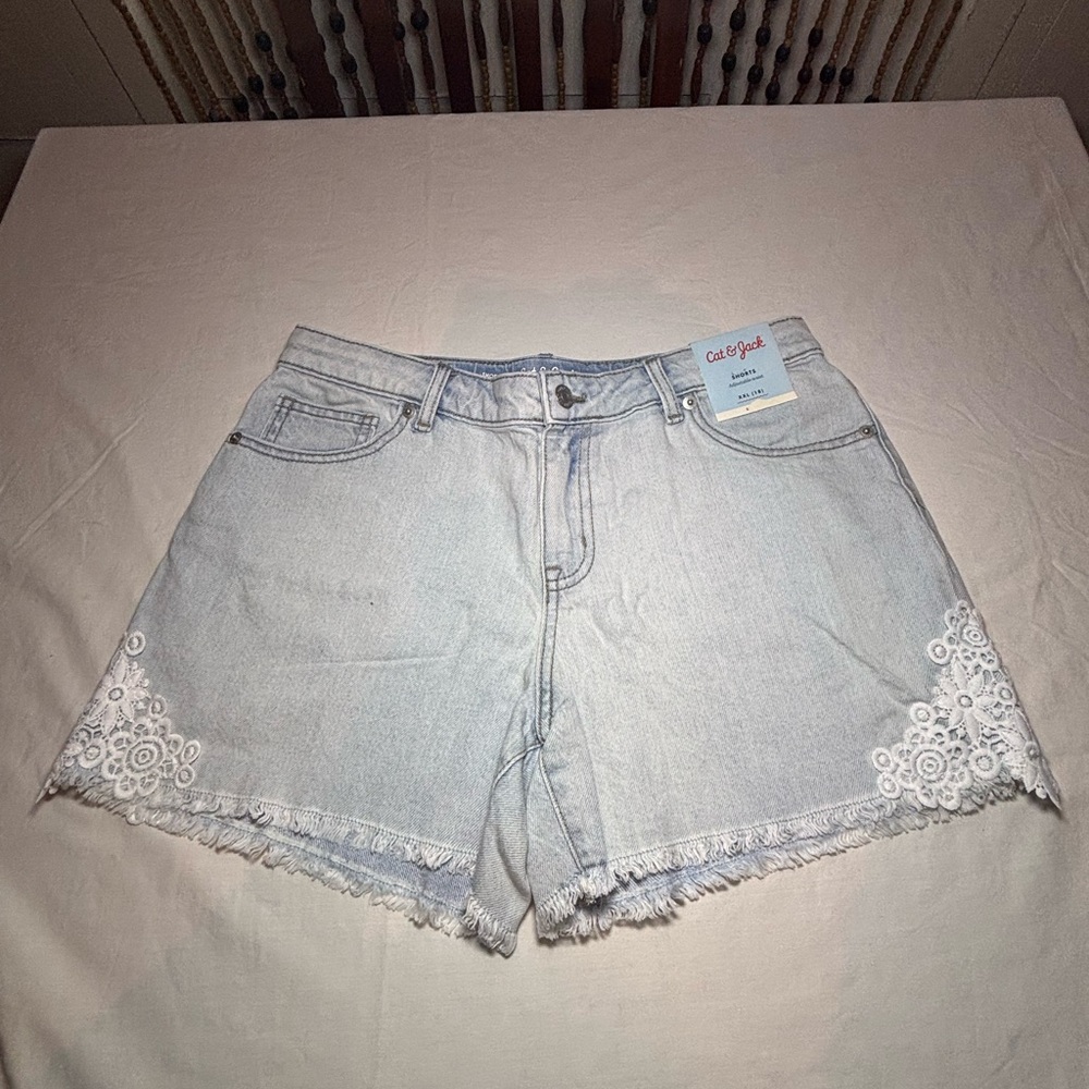 Cat & Jack Light Blue Jean Shorts with White Lace